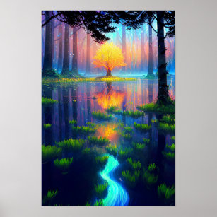 Golden Tree in the Aura of the Magical Swamp Poster