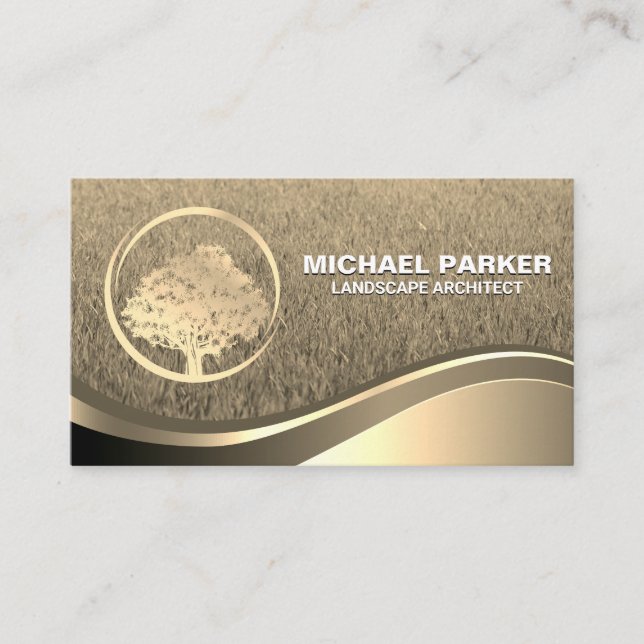 Golden Tree Logo | Gold Metallic Wave Business Card (Front)