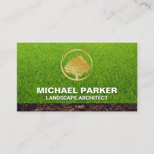 Golden Tree Logo  Grass and Dirt Business Card