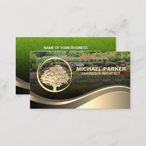 Golden Tree Logo  Grass Flower Garden Business Card