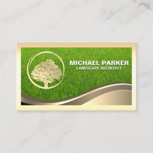 Golden Tree Logo   Grass   Gold Frame Business Card