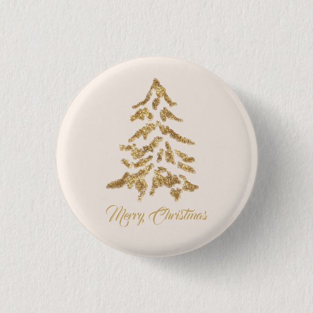 Golden Tree Merry Christmas Button (Front)