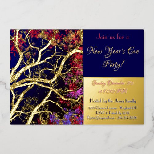Golden Tree multicolor leaves  new year party Foil Invitation