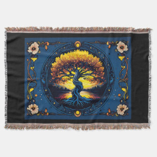 Golden Tree of Balance Throw Blanket