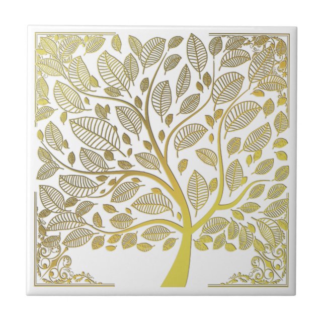 Golden tree of life ceramic tile (Front)