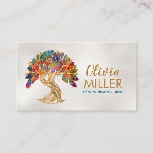 Golden Tree of Life _ colorful foliage Business Card