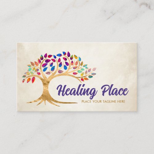 Golden Tree of life colorful leaves  Business Card