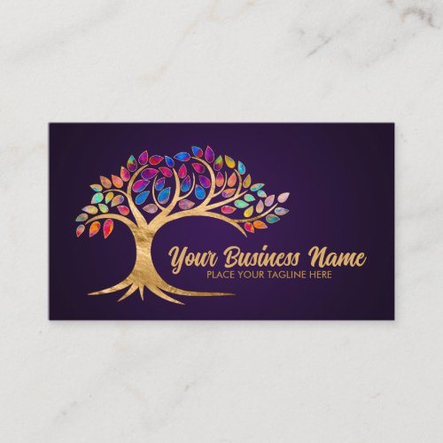 Golden Tree of life colorful leaves Business Card