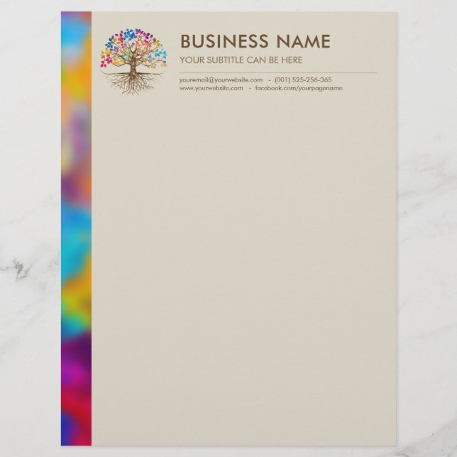Golden Tree of life - Colorful Leaves Letterhead (Front)