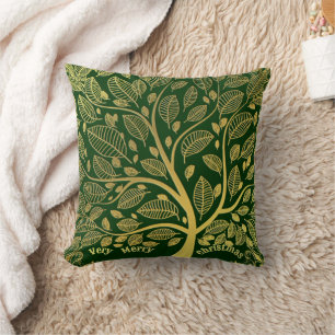 Golden Tree Of Life Greenery Foliage Green Stylish Throw Pillow