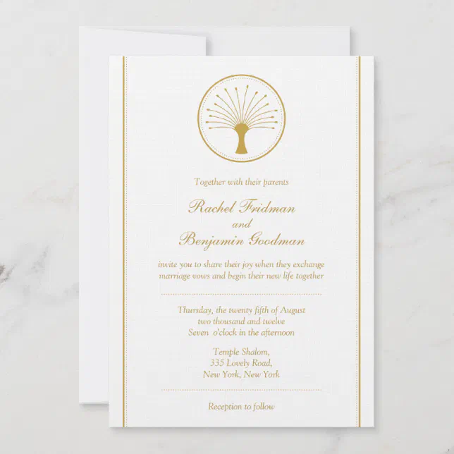 Golden Tree of Life - Jewish Wedding Invitation | Zazzle