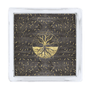Golden Tree of life on wooden texture Silver Finish Lapel Pin