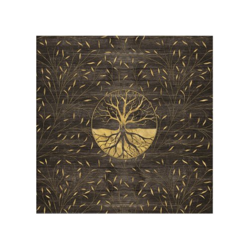 Golden Tree of life on wooden texture Wood Wall Art