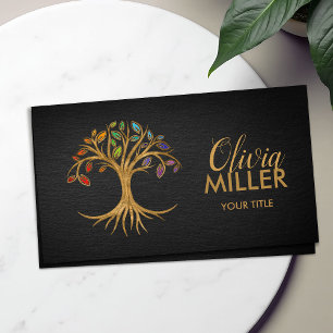 Golden Tree of life - Rainbow Chakra leaves Business Card