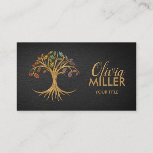 Golden Tree of life _ Rainbow Chakra leaves Business Card