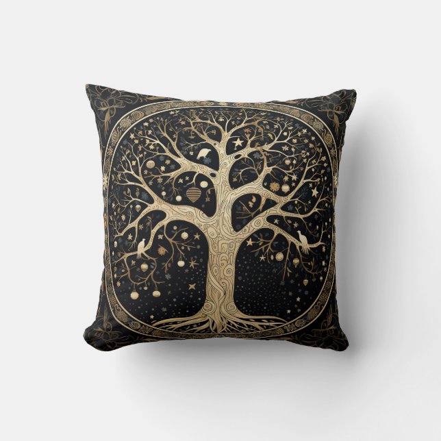 Golden Tree of Life Throw Pillow (Front)