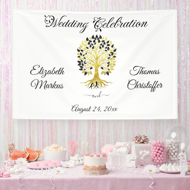 Golden Tree of Life Timeless Sophisticated Wedding Banner (Party)