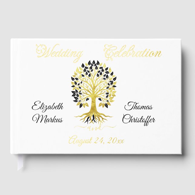 Golden Tree of Life Timeless Sophisticated Wedding Foil Guest Book (Front)