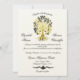Golden Tree of Life Timeless Sophisticated Wedding Invitation