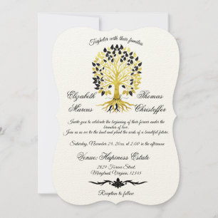 Golden Tree of Life Timeless Sophisticated Wedding Invitation