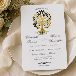 Golden Tree of Life Timeless Sophisticated Wedding Invitation