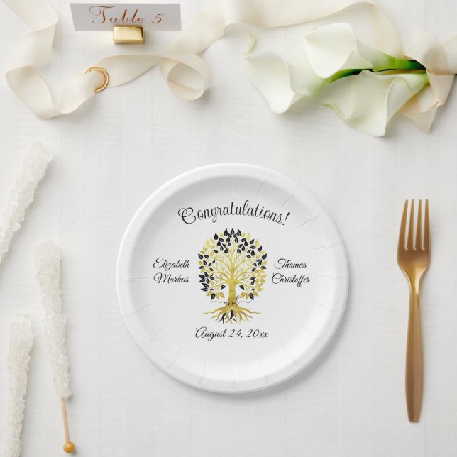 Golden Tree of Life Timeless Sophisticated Wedding Paper Plates (Wedding)