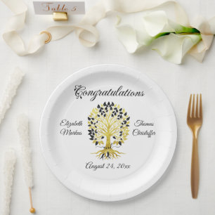 Golden Tree of Life Timeless Sophisticated Wedding Paper Plates
