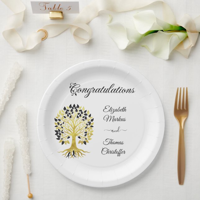 Golden Tree of Life Timeless Sophisticated Wedding Paper Plates (Wedding)