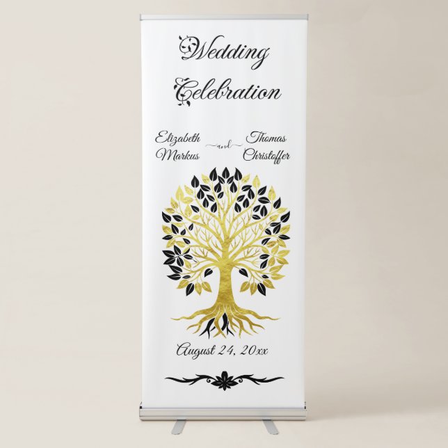 Golden Tree of Life Timeless Sophisticated Wedding Retractable Banner (Front)