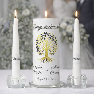 Golden Tree of Life Timeless Sophisticated Wedding Unity Candle Set