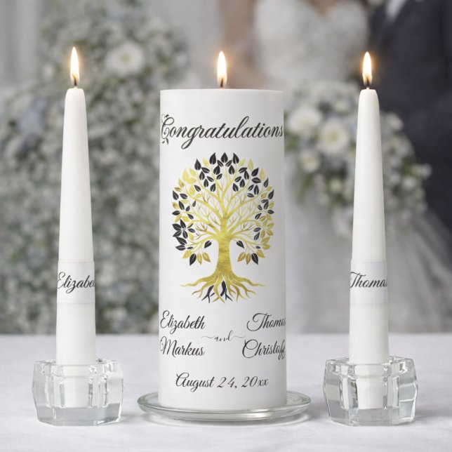 Golden Tree of Life Timeless Sophisticated Wedding Unity Candle Set (Creator Uploaded)