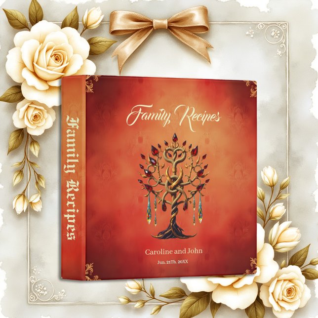 Golden Tree of Life with Red Gemstones  3 Ring Binder (Creator Uploaded)