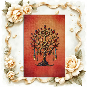 Golden Tree of Life with Red Gemstones Jigsaw Puzzle