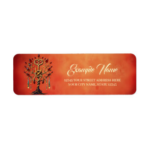 Golden Tree of Life with Red Gemstones Label
