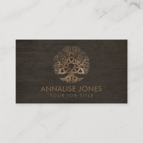 Golden Tree of life with Triquetra on wood Business Card