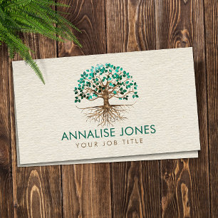 Golden Tree of life - Yggdrasil - Malachite Leaves Business Card
