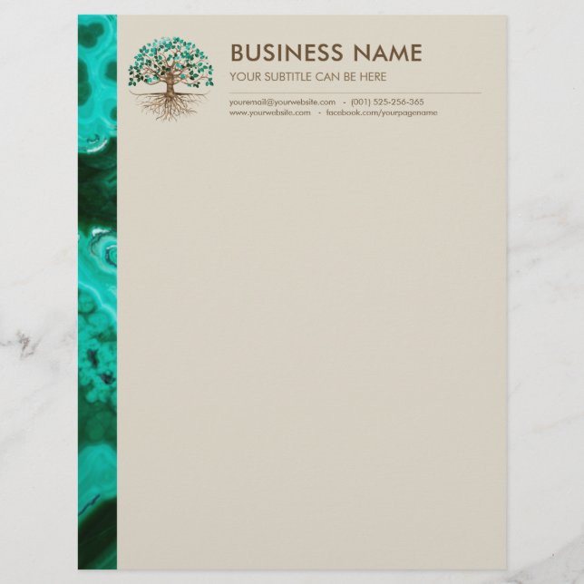 Golden Tree of life - Yggdrasil - Malachite Leaves Letterhead (Front)
