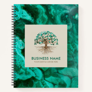 Golden Tree of life - Yggdrasil - Malachite Leaves Notebook