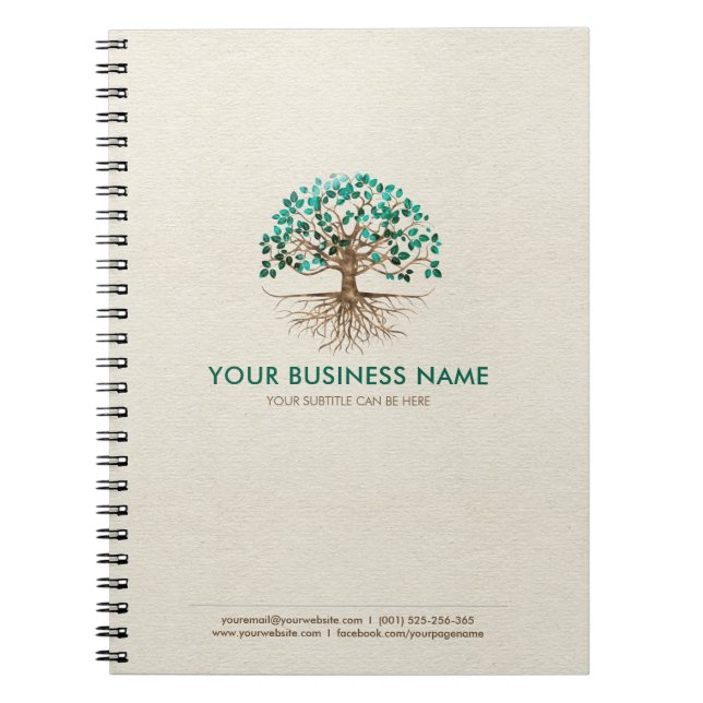 Golden Tree of life - Yggdrasil - Malachite Leaves Notebook (Front)