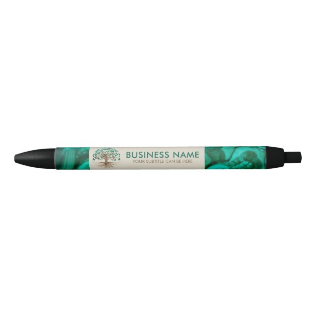 Golden Tree of life - Yggdrasil - Malachite Leaves Pen (Front)