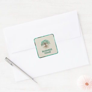 Golden Tree of life - Yggdrasil - Malachite Leaves Square Sticker