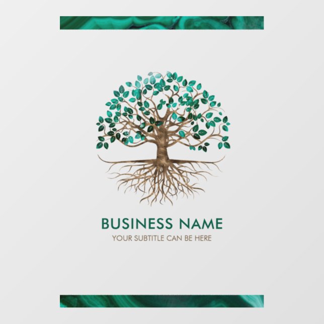 Golden Tree of life - Yggdrasil - Malachite Leaves Wall Decal (Front)