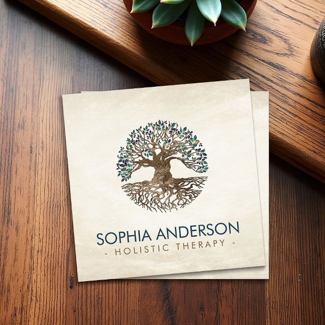 Golden Tree of life - Yggdrasil - Marble Leaves Bu Square Business Card (Creator Uploaded)