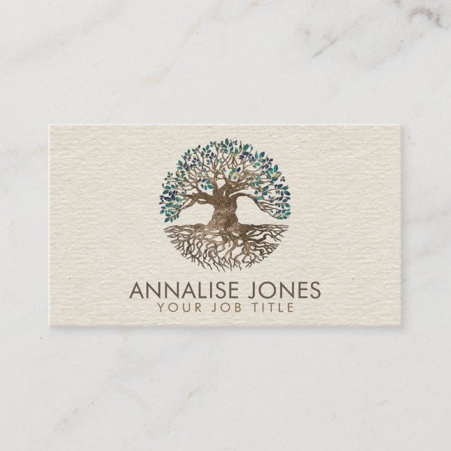 Golden Tree of life - Yggdrasil - Marble Leaves Business Card (Front)