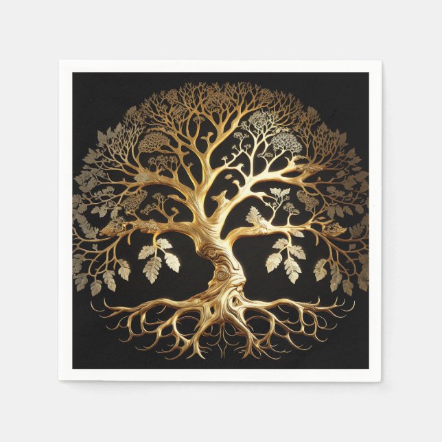 Golden Tree of Life Yggdrasil Napkins (Front)