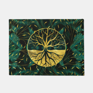 Golden Tree of Life Yggdrasil on Malachite Doormat