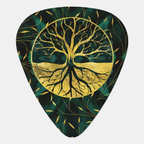 Golden Tree of Life Yggdrasil on Malachite Guitar Pick