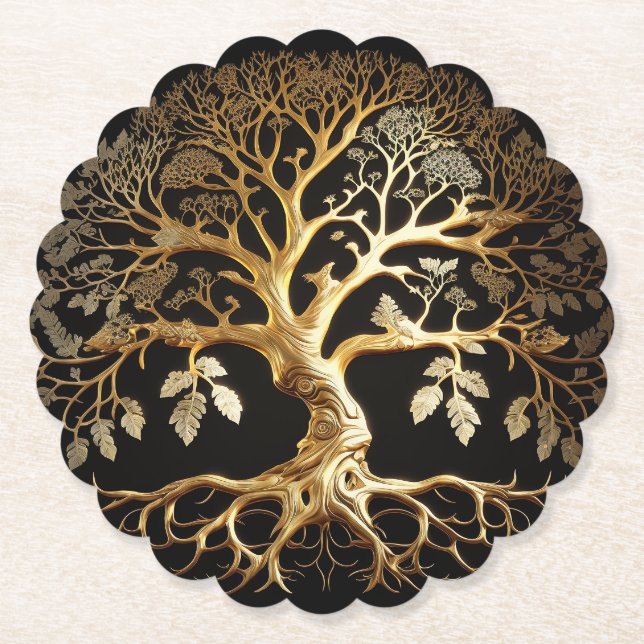 Golden Tree of Life Yggdrasil  Paper Coaster (Front)