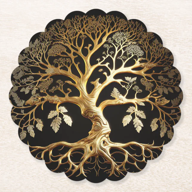 Golden Tree of Life Yggdrasil Paper Coaster Zazzle