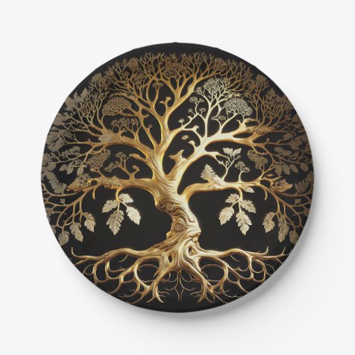 Golden Tree of Life Yggdrasil Paper Plates